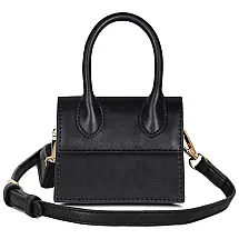 NIUEIMEE Mini Bolsa Femina de Ombro, Couro Sintético, Preto