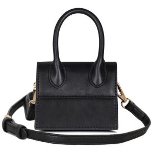 NIUEIMEE Mini Bolsa Femina de Ombro, Couro Sintético, Preto