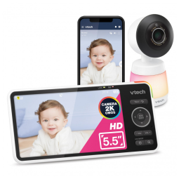 Smart WiFi Babá Eletrônica, Câmera 2K, Tela HD IPS, Visão Noturna Infravermelha, Pan-Tilt, Zoom 24x, Áudio Bidirecional, Luz Noturna,VTECH