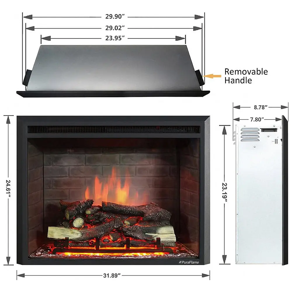 Lareira Elétrica de Embutir A62x81L com Controle Remoto e Crepitação de Som, 110V 1500W, PuraFlame, Preta — foto 2