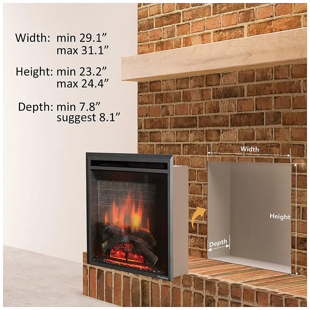 Lareira Elétrica de Embutir A62x81L com Controle Remoto e Crepitação de Som, 110V 1500W, PuraFlame, Preta — foto 3