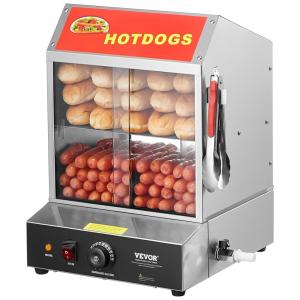 Máquina de Hot Dog Profissional Antiaderente até 175un Por Vez em Aço Inoxidável, 110V 1500W, VEVOR RGG001, Prata e Vermelha