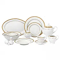 Aparelho de Jantar Lorenzo Josephine 57 Peças Porcelana Serviço para 8 Friso de Ouro