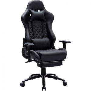 Blue Whale Cadeira de Escritório Gamer, Giratória Reclinavel, Couro Sintético, Preta