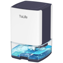 Desumidificador Pequeno Portátil 800mL com Desligamento Automático, Luz LED e Área 46m2, ToLife TZC1, Branco e Azul
