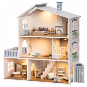 Casa de Bonecas ROBUD, Mansão de Madeira com 6 Cômodos, 29 Acessórios Realistas, para Bonecas de 116 cm, Presente Encantador