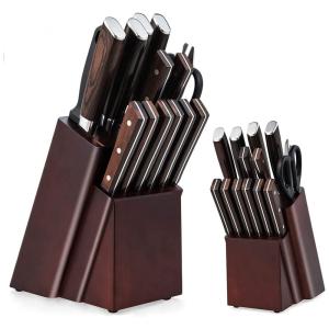 Conjunto de Facas Aufranc em Aço Inoxidável com Bloco de Bancada Multinível, 15 Peças, Marrom