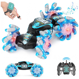 Carrinho de Controle Remoto e Sensor de Gestos 2.4GHz, 4WD Off Road com Rodas Inteligentes Omnidirecionais e Luzes, GILI, Cinza e Azul