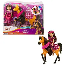 Boneca Lucky do Festival de Miradero com Vestido e Coroa Floral, Acompanha Escova para Crina do Cavalo Spirit
