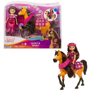 Boneca Lucky do Festival de Miradero com Vestido e Coroa Floral, Acompanha Escova para Crina do Cavalo Spirit