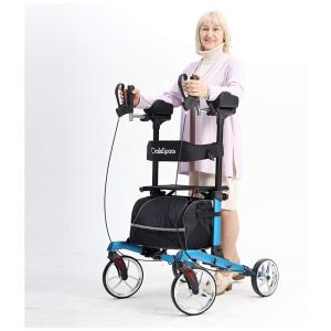 Andador Adulto Idoso com Apoio de Braço, Assento Acolchoado e Cesto, Suporta até 204 kg, OASISSPACE, Azul