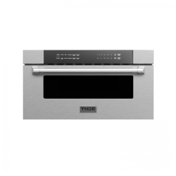 Micro-ondas de embutir gaveta 76 cm Thor Kitchen inox 34L 10 níveis de potência 8 modos de cozimento 1000W 110V
