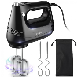 Batedeira Elétrica com Botão de Ejeção e Acessórios, 110V 150W, GUALIU, Preta