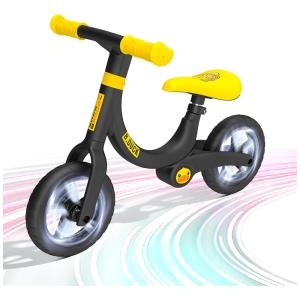 Bicicleta sem Pedal com Design de Iluminação, Push Bike e Assento Ajustável para Crianças de 2 a 5 Anos, Luddy, Preto e Amarelo
