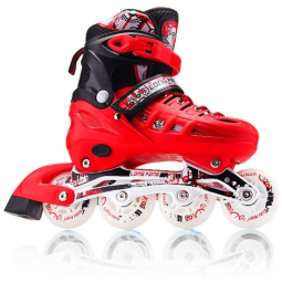 Patins Regulável e Ajustável para Crianças e Adolescentes, Tam BR 33 a 36, Long Feng, Vermelho