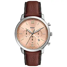 Relógio Masculino Analógico de Quartzo com Pulseira de Couro e Cronógrafo, Fossil FS5982, Marrom e Rosa