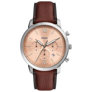 Relógio Masculino Analógico de Quartzo com Pulseira de Couro e Cronógrafo, Fossil FS5982, Marrom e Rosa