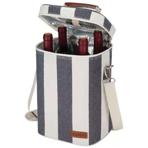 Zormy Bolsa Térmica Para Transporte de Vinhos de Couro até 4 Garrafas com Abridor, Cinza e Branca