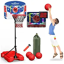Cesta de Basquete com 3 Bolas, Placar Eletrônico, Iluminação LED, Sons de Torcida e Altura Ajustável de 90 cm a 1,8 metros, Eaglestone