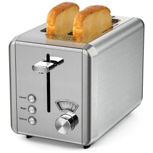 Torradeira Elétrica 2 Fatias com 6 Níveis de Tostagem com Função Cancelar e Descongelar, 110V, WHALL, Prata
