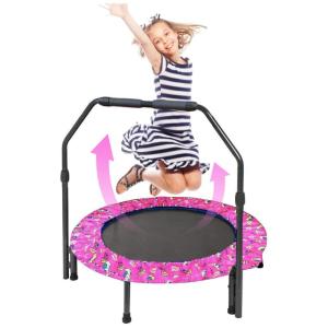 Cama Elastica Infantil com Diâmetro e Corrimão Ajustável para até 100 kg, ENLITOYS, Rosa