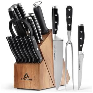 Conjunto de Facas com Afiador Embutido e Bloco de Bancada Peças, ACOQOOS MESSERSET 17 TLG, Preto
