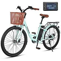 Bicicleta Elétrica Viribus para Mulheres, Autonomia de 64 Km, 700W de Pico com Bateria de 468Wh, Estrutura de Alumínio Leve, Cesta