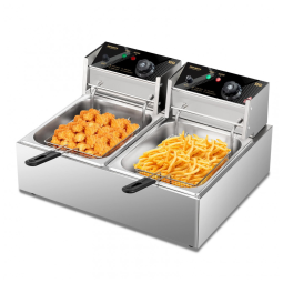 Fritadeira Elétrica Dupla Profissional 20 Litros de Capacidade, Aço Inoxidável, 110V 5000W, ROVSUN