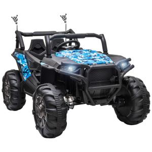 Carro, Carrinho Elétrico 2 Assentos 12V, com Luzes de LED e Controle Remoto, AOSOM, Azul