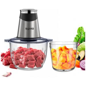 Mini Processador de Alimentos Multifuncional 1,9 Litros com 2 Velocidades e 2 Tigelas de Vidro, 110V 400W, Syvio BM217A, Prata