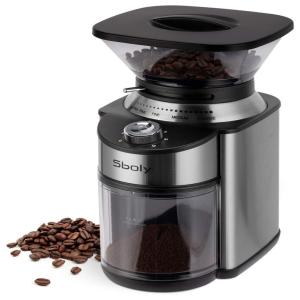 Moedor de Grãos de Café Sboly, Aço Inox, 19 Configurações, 12 Xíc, Preto 110V