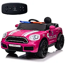 Carro Elétrico Infantil Policial a Bateria com 3 Velocidades, Controle Remoto e Luzes, 12V, AOKOY, Rosa