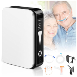 Concentrador de Oxigênio Portátil para Casa/Viagem, Ajustável de 1-2 Litros, Branco. Ideal para uso doméstico e em viagens.