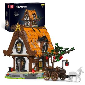 Kit de Construção Cabana de Madeira com Luzes LED e 2192 Peças para Crianças, Mould King, Marrom