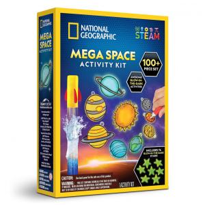 Kit de Atividades do Espaço Mega National Geographic - Kit de Ciência Luminescente para Crianças com 100 Peças, Lançamento de Foguete