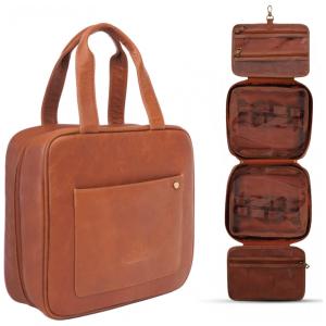 Necessaire Masculina de Couro, SAM JAMES, Marrom Claro