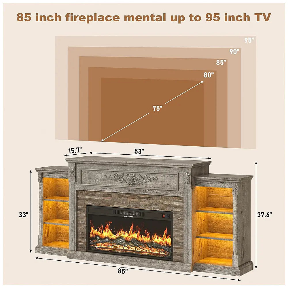 Rack TV Lareira Elétrica Hlivelood 216x95cm 1500W Chamas LED Farmhouse 110V — foto 3