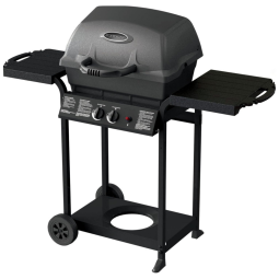 Churrasqueira a Gás com 2 Queimadores e Mesas Laterais em Aço Inoxidável, HUNTINGTON 24025HNT, Preto