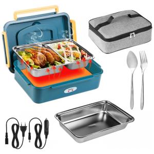 Marmita Elétrica Portátil 3 em 1, 1,5L com 2 Recipientes Removíveis, Garfo e Colher, 12V 24V e 110V, Liangding, Verde