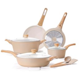 Kit de Panelas e Frigideiras SENSARTE Antiaderente Cerâmica - Conjunto de Utensílios de Cozinha com 14 Peças para Fogão por Indução - Saúde