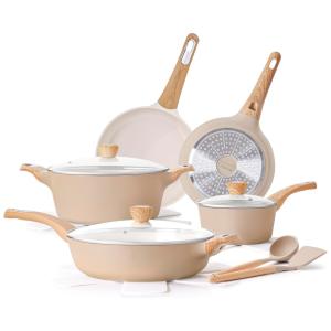 Kit de Panelas e Frigideiras SENSARTE Antiaderente Cerâmica - Conjunto de Utensílios de Cozinha com 14 Peças para Fogão por Indução - Saúde