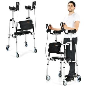 Andador Adulto Idoso Goplus com Apoio de Braço e Assento, Suporta até 136 Quilos, Prata