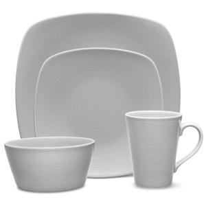 Aparelho de Jantar para Todas as Ocasiões com 4 Peças, Formato Quadrado e Material de Porcelana, Noritake 4390-04P, Cinza