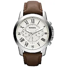 Relógio Masculino Analógico de Quartzo com Pulseira de Couro e Cronógrafo, Fossil FS4735, Prata e Marrom