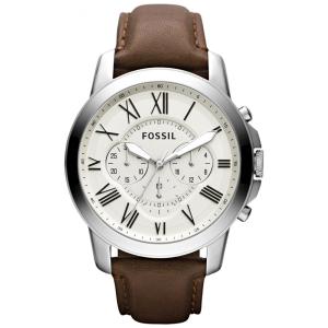 Relógio Masculino Analógico de Quartzo com Pulseira de Couro e Cronógrafo, Fossil FS4735, Prata e Marrom