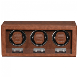 Caixa, Estojo de Couro Rotativo Automático para Relógios, 3 Lugares, ROTHWEL, Marrom