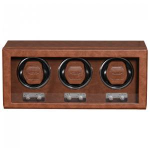 Caixa, Estojo de Couro Rotativo Automático para Relógios, 3 Lugares, ROTHWEL, Marrom