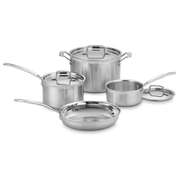 Jogo de Panelas e Frigideiras em Aço Inoxidável com 7 Peças, Acabamento Espelhado e Visual Clássico, Cuisinart MCP-7NP1