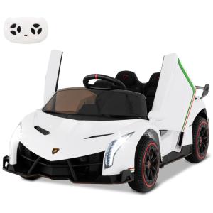 HONEY JOY Carrinho, Carro Elétrico Conversível , 2 lugares, 12V, c, controle remoto, USB MP3, 4 km, h, 2 a 6 anos, Branco