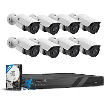 Sistema de Segurança Externa com Fio 16 Canais 4K 8MP NVR HDD de 4TB, 8 Câmeras, GWSECU, Branca